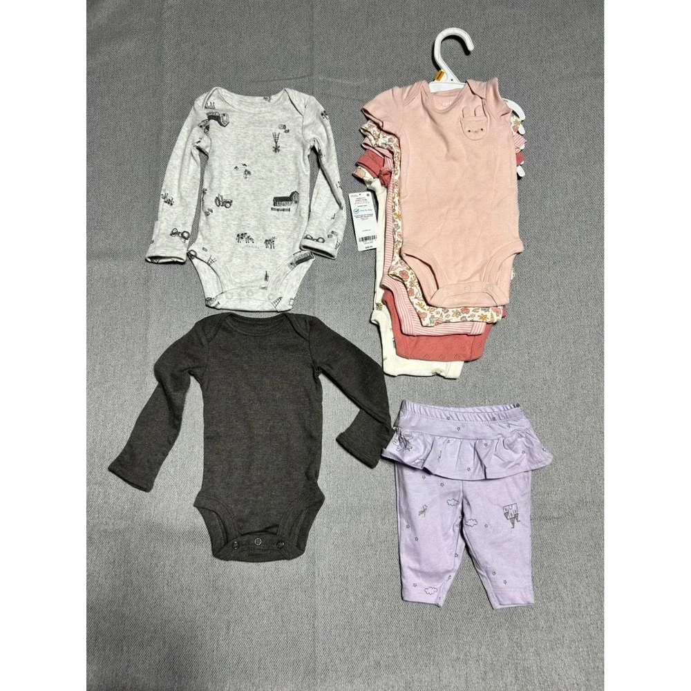 Carters Bodysuits‎ Pants Set Baby Newborn NB Multicolor Floral Farm 8pc Lot